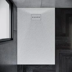 ELEGANT 1200 X 900 X 30 Mm Low Profile Shower Tray Anti-Slip Rectangular White Shower Tray For Shower Enclosure Cubicle With Waste Trap, Slate Drain Cover