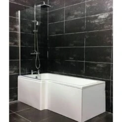 L Shaped Square Shower Bath With Screen And Panel - Left Hand Option, Without End Panel