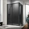 ELEGANT 1200mm Shower Cabin Black Sliding Door 760mm Shower Screen Panel 8mm Nano Glass Wet Room With Shower Base Tray 1200x760mm And Waste Trap