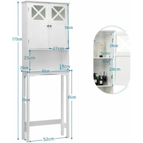 Over-The-Toilet Storage Cabinet 3-Tier Washing Machine Rack W/ Adjustable Shelf - Image 3