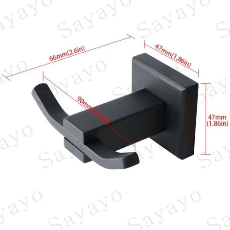 Bathroom Robe Hook Double Wall Mounted Towel/Coat Hook, SUS304 Stainless Steel Matte Black, EG3907F-B - Image 2