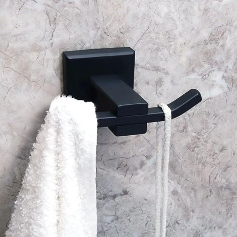 Bathroom Robe Hook Double Wall Mounted Towel/Coat Hook, SUS304 Stainless Steel Matte Black, EG3907F-B - Image 4