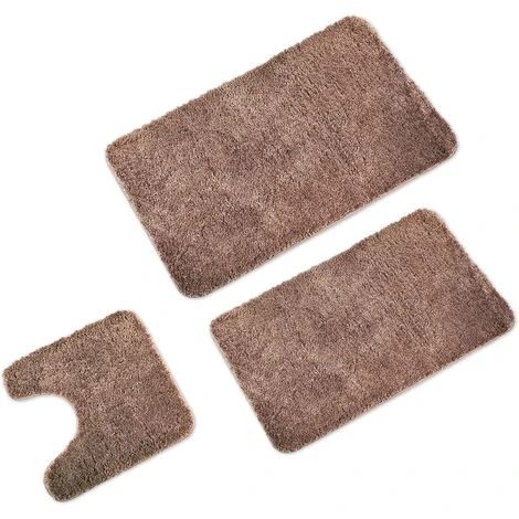 RHAFAYRE Bath Mat Set Of 3 Pieces - 3X Bath Mats (45x45 + 50x80 + 60x100cm) - Non-Slip & Washable Bath Mat - With WC Cutout - Brown