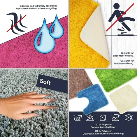 RHAFAYRE Bath Mat Set Of 3 Pieces - 3X Bath Mats (45x45 + 50x80 + 60x100cm) - Non-Slip & Washable Bath Mat - With WC Cutout - Brown - Image 5