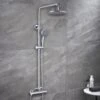 AICA Bathroom Thermostatic Mixer Shower Set Twin Head Chrome Exposed Valve-Round
