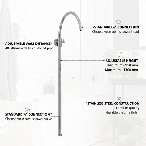 ENKI G05 Shower Rigid Riser Column Adjustable Round Solid Brass Chrome - Image 3
