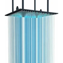 SUGUWORD LED 24 Inch Rainfall Shower Head Square Temperature Sensor 3 Colors Changing Matte Black Solid Brass Ceiling Mounted Bathroom High Pressure Luxury Rainfall Shower Head Full Body Coverage