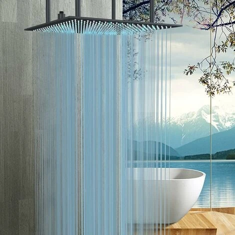 SUGUWORD LED 24 Inch Rainfall Shower Head Square Temperature Sensor 3 Colors Changing Matte Black Solid Brass Ceiling Mounted Bathroom High Pressure Luxury Rainfall Shower Head Full Body Coverage - Image 4