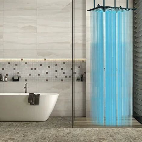 SUGUWORD LED 24 Inch Rainfall Shower Head Square Temperature Sensor 3 Colors Changing Matte Black Solid Brass Ceiling Mounted Bathroom High Pressure Luxury Rainfall Shower Head Full Body Coverage - Image 5