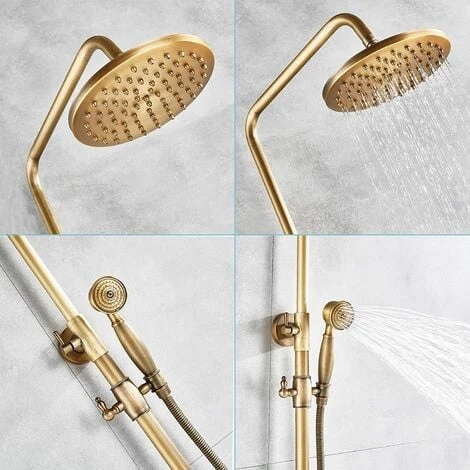 Antique Brass Bath Shower System Wall Mounted 8'' Rainfall Shower Head With Handheld Shower Sprayer Bathroom Mixer Single Handle Shower Tap - Image 3