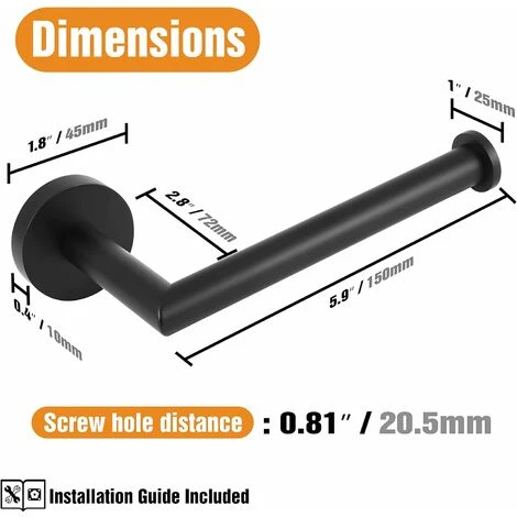 Black Toilet Paper Holder, Bathroom Wall Mounted Toilet Roll Holder, SUS 304 Stainless Steel, WC Toilet Roll Holder (Matte Black) - Image 3
