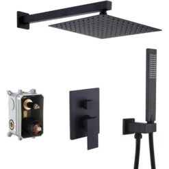 Black Shower Set 3-Function Concealed Shower System For Bathroom Wall Mounted 8-Inch Shower Head With Handheld Including Rough-in Valve Body And Trim Kit Square