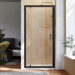 ELEGANT 700mm Black Frame Pivot Shower Door Enclosure Reversible Bathroom Wet Room