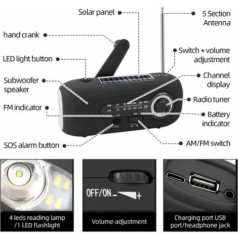 Portable Solar Radio Dynamo Radio Solar Radio With SOS Alarm For Emergencies Small Radio Waterproof IPX3 Radio AM/FM Crank Radio Flashlight 2000mAh Battery - Image 4