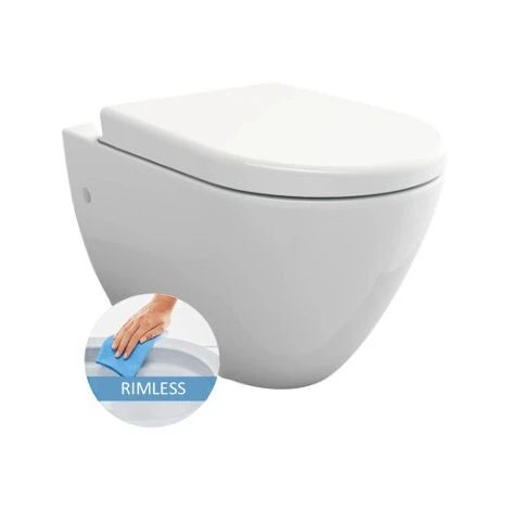 LIVEA Bello Wall-hung Rimless Toilet Bowl + Soft Close Seat, White (BelloRimless)