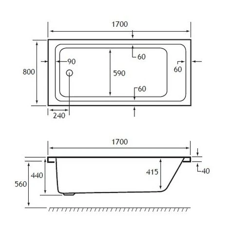Portland Single Ended Bath 1700 X 800 5mm - 42.0014 - Image 3