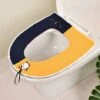 Toilet Mat Warm Winter Toilet Mat Protection Shaped Toilet Cover Yellow + Dark Blue Toilet Cover