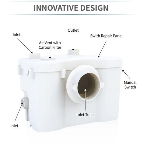 Sanitary Macerator Pump 600W WC With Repair Panel And Security Alarm For Toilet, Sink, And Bathtub - Image 4