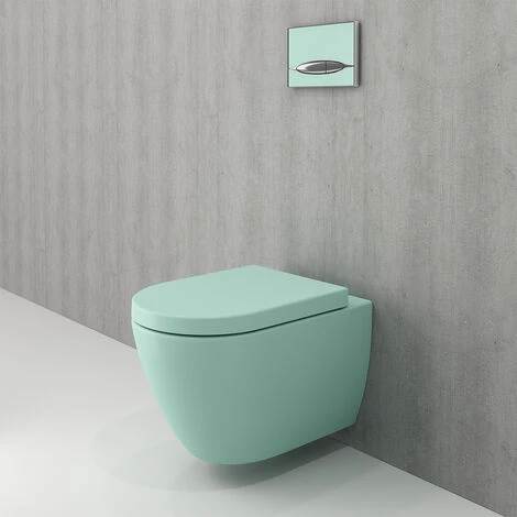 LIVEA Bello Wall Hung Toilet Bowl Without Rim + Soft-close Seat, Mint Green (GreenBello) - Image 3