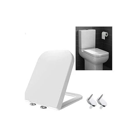Square Toilet Seat, Heavy Duty Soft Close Toilet Seat With Quick Release, Top Fix 360 Stainless Adjustable Hinges, Easy To Clean, UF Material Anti-Bacterial Toilet Seats White Modern Toilet Lid