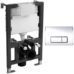 Adjustable 0.82m - 1.0m Low Height Concealed Cistern WC Frame Unit & Chrome Flush Plate