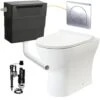 Rimless D Shape Back To Wall Toilet Pan With Soft Close Seat & Concealed Cistern Chrome Plate Button