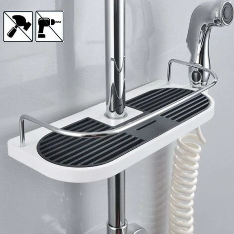 Telescopic Shower Shelf, Aluminum Alloy Adjustable Pole Shower Shelf With 2 Hooks - Image 3