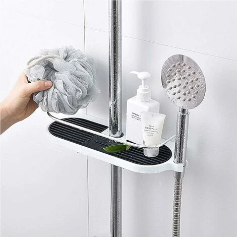 Telescopic Shower Shelf, Aluminum Alloy Adjustable Pole Shower Shelf With 2 Hooks - Image 5