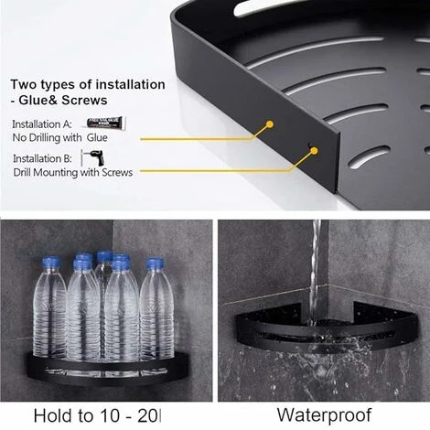 Shower Corner Shelf, Corner Shower Shelf, Aluminum Free Corner Shower Shelf With Two Shower Hook Brackets - Image 2