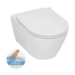 Serel Wall-hung Toilet Without Rim, Invisible Fixings, Slim Softclose Seat, White (SP26)