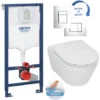 Grohe Toilet Set Rapid SL Support Frame + Serel SP26 Rimless Toilet, Invisible Fixings + Softclose Seat + Chrome Plate