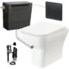 Square Rimless Back To Wall Toilet Pan With Soft Close Seat & Concealed Cistern Black Plate Button