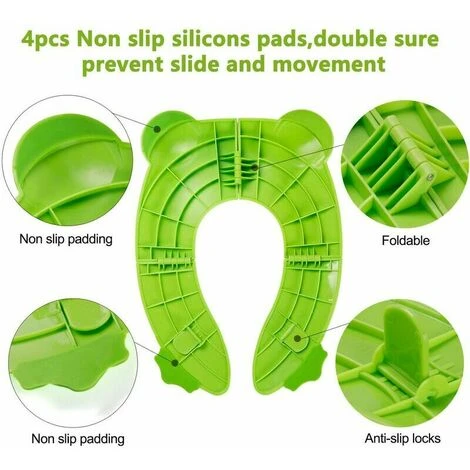 Kids Toilet Trainer Foldable Toilet Seat For On The Go Portable Travel Toilet Seat With Storage Bag And Toilet Seat Covers (Green) - Image 4