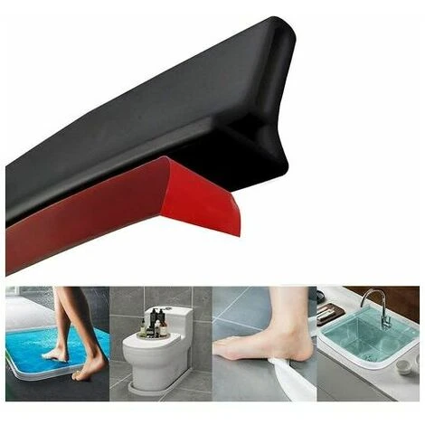 Self Adhesive Shower Threshold Barrier Foldable Shower Threshold Strip Bathroom Water Retention Waterproof Strip For Wet And Dry Separation (90Cm Black)