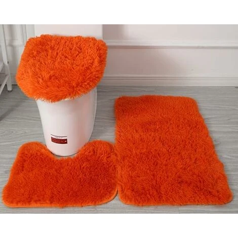 LITZEE Toilet Contour Mat Set Of 3 Soft Microfiber Bathroom Rugs Non-Slip PVC Flannel Studded Backing Bath Mat + Toilet Contour Mat + Lid Cover - Yellow