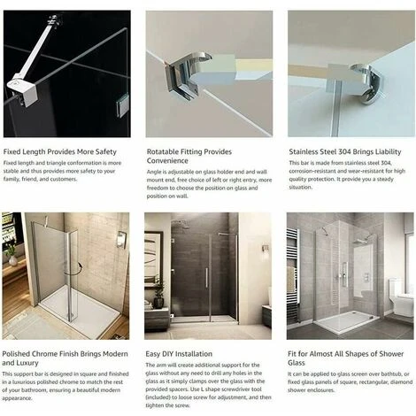 40cm Stainless Steel Frameless Shower Door Panel Fixed Wall-to-glass Support Bar For 8mm 10mm Thick Glass, - Image 4