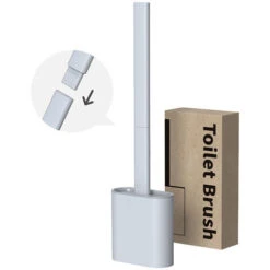 Flex Silicone Toilet Brush With Holder, Deep Cleaning Toilet Brush With Non-Slip Plastic Handle, Folding Bowl Head For Cleaning The Toilet Corner，Grey